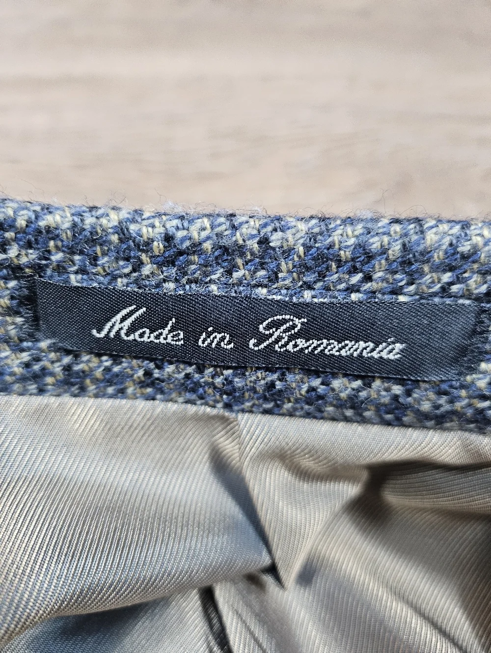 Vintage J Riggings 100% Wool Tweed Blue Tan Houndstooth Sport Coat Blazer 42R